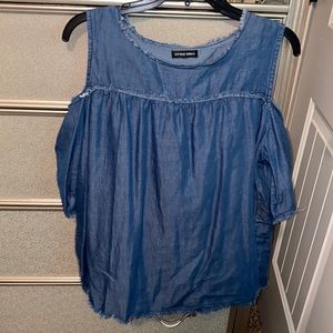 Off the shoulder jean shirt